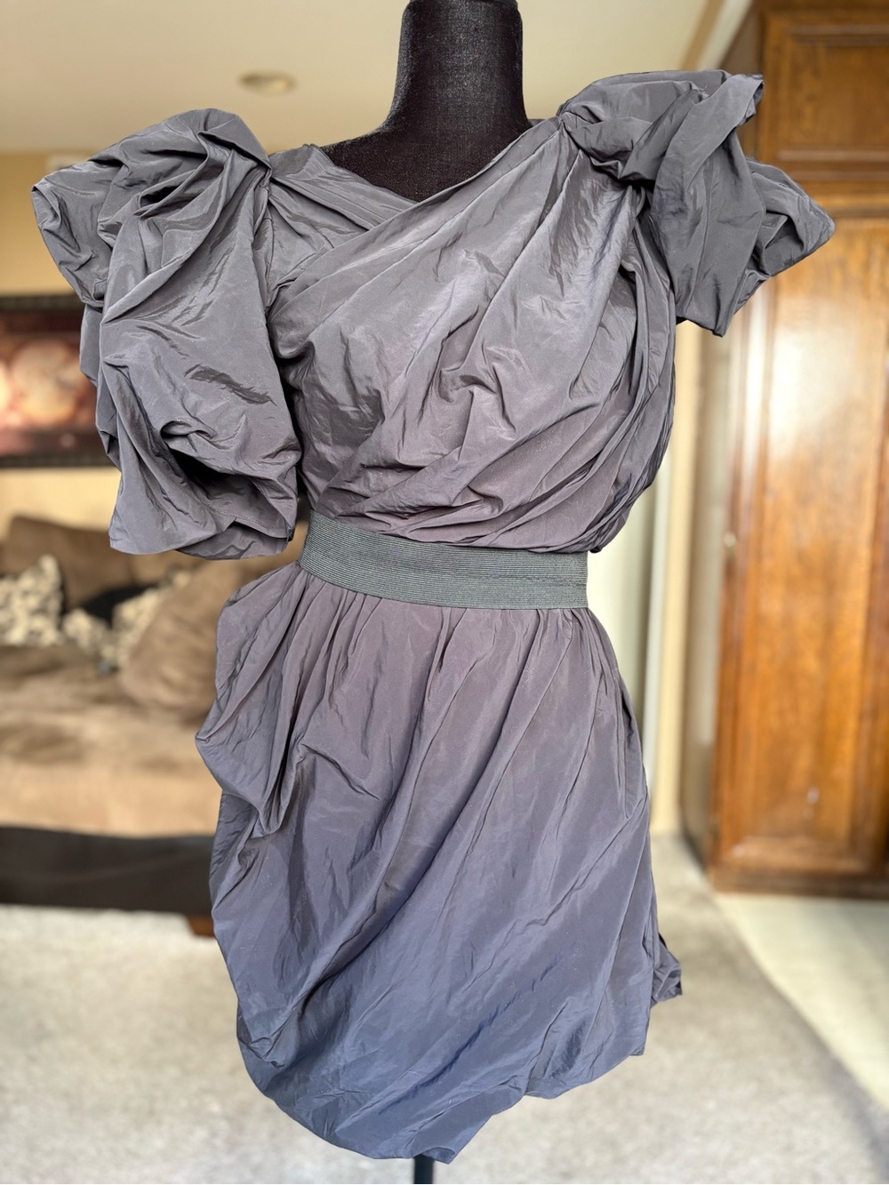 Lanvin for H& M Women's Black Puff-Sleeve Ruched Cocktail Dress